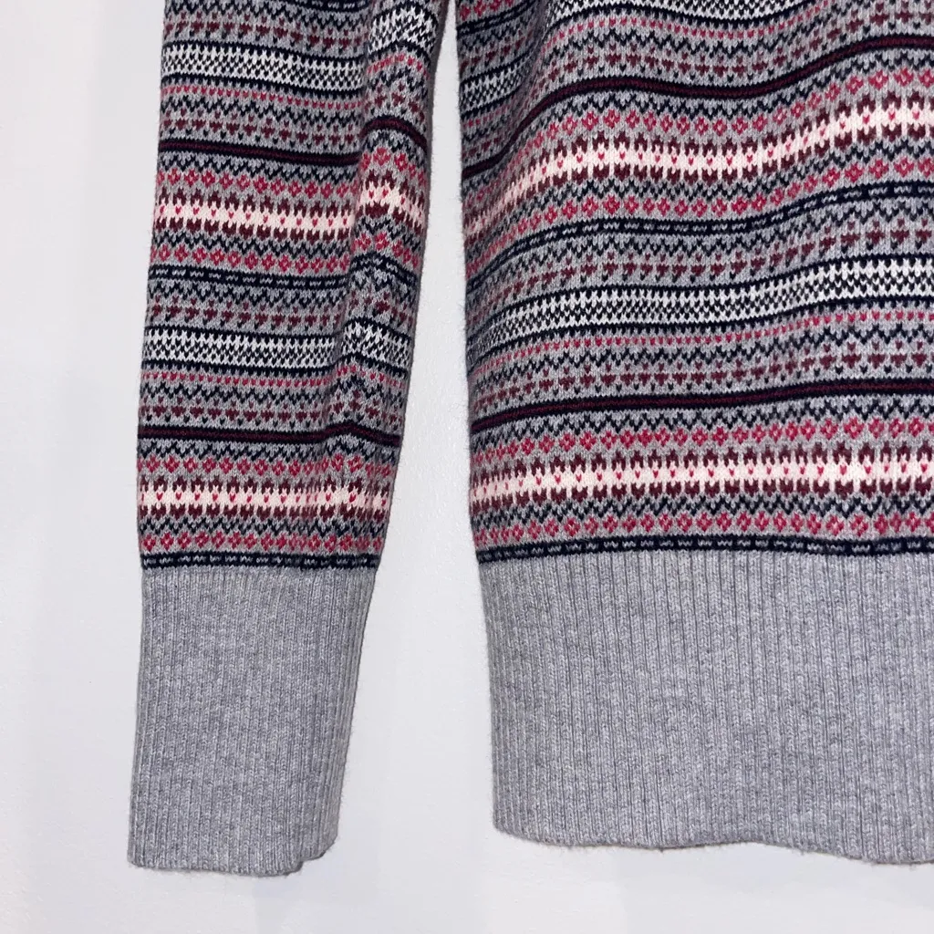 L.L. Bean Vintage Fair Isle Striped Turtleneck Sweater Cashmere Cotton Gray - Image 2