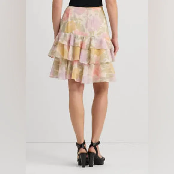 LAUREN Ralph Lauren ,NWT $185, Floral Ruffle Trim Crinkle Georgette Skirt, Sz 12 - Image 5