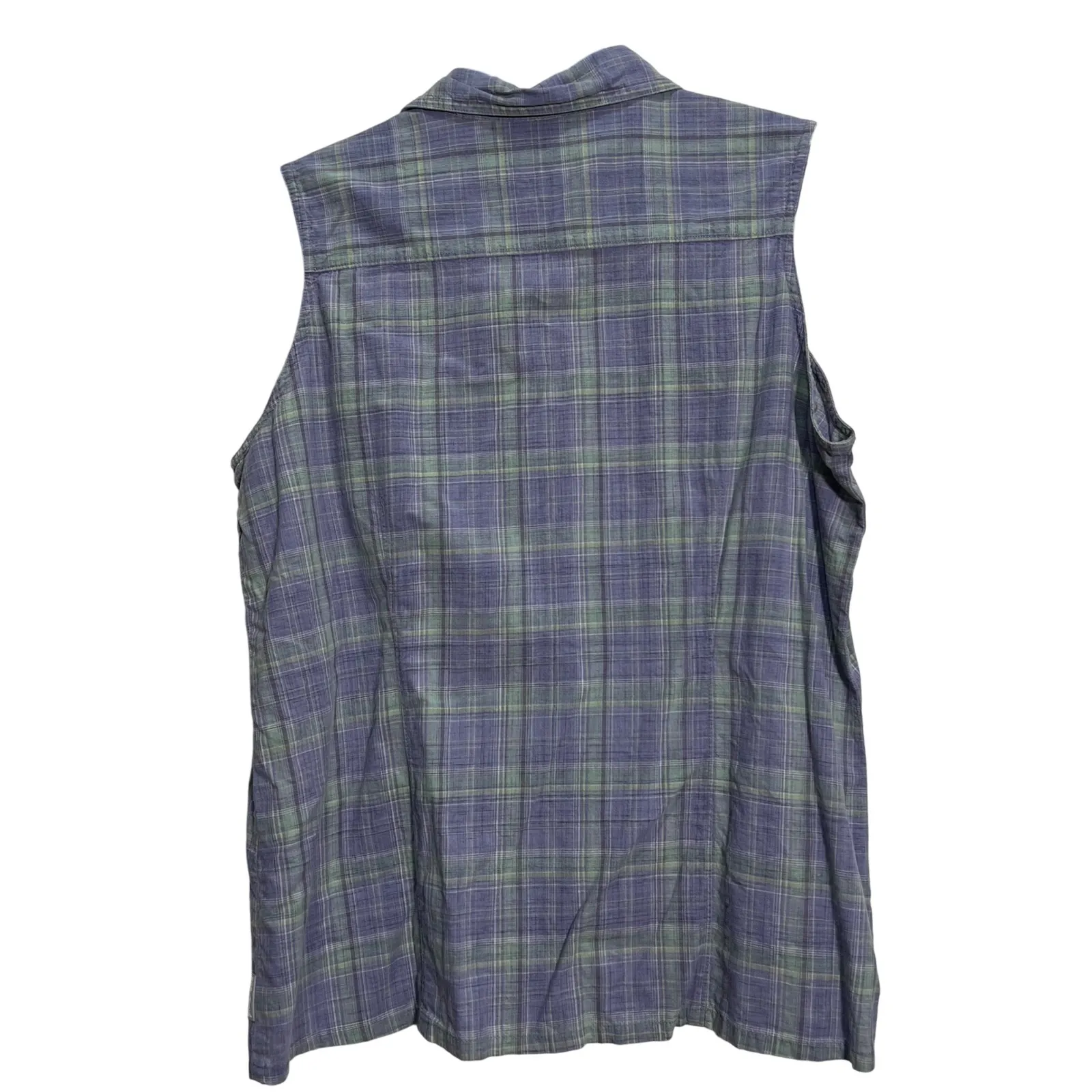 Woolrich Womens Button Up Sleeveless Plaid Shirt Top Casual Blue Green Large - Image 2