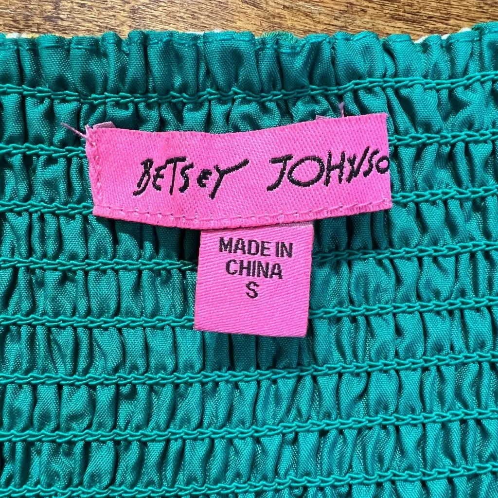 Betsey Johnson Maxi Dress Small‎ Green Palm Leaf Tropical Smocked Puff Sleeve - Image 10