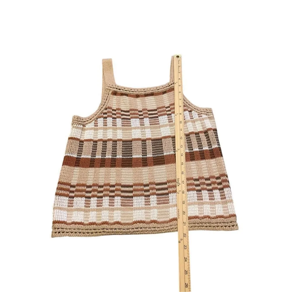 NWT Banana Republic Plaid Knit Cropped Sweater Tank Brown M - Image 6