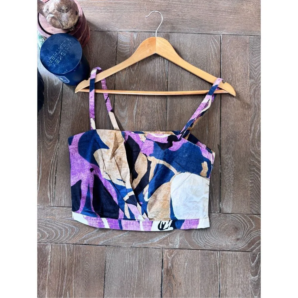 Banana Republic Printed Cross-Front Cropped Cotton Poplin Tank Top Size 4 - Image 3