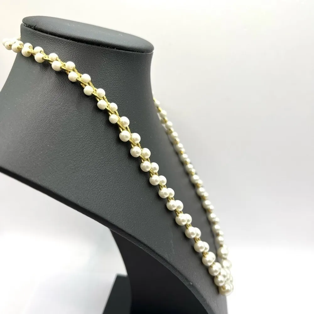 Pearl and Gold Tone Choker 19” length. Double pearl and Triple gold tone chain. White - Image 4
