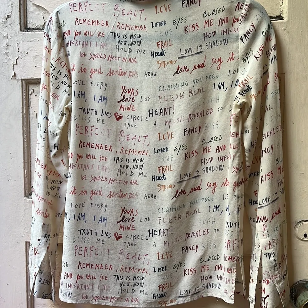 Msgm love quotes silk blouse size small EUC size 4 White - Image 11