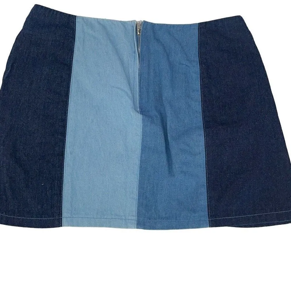 Le Lis Womens Straight Jean Skirt Denim Mini Color Block Cotton Blue Size Medium - Image 2
