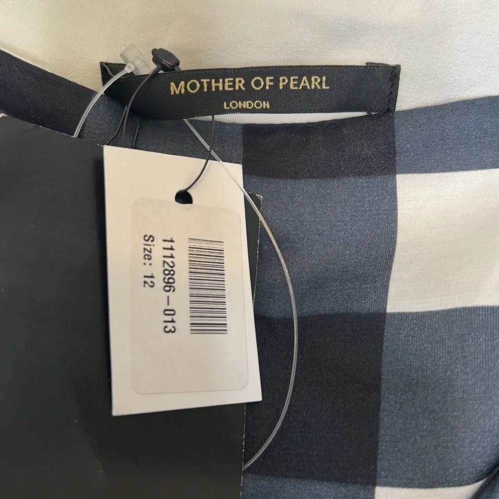 Mother‎ of Pearl London Silk Cotton Navy Jumbo Check Skirt Blue Size 8 - Image 3