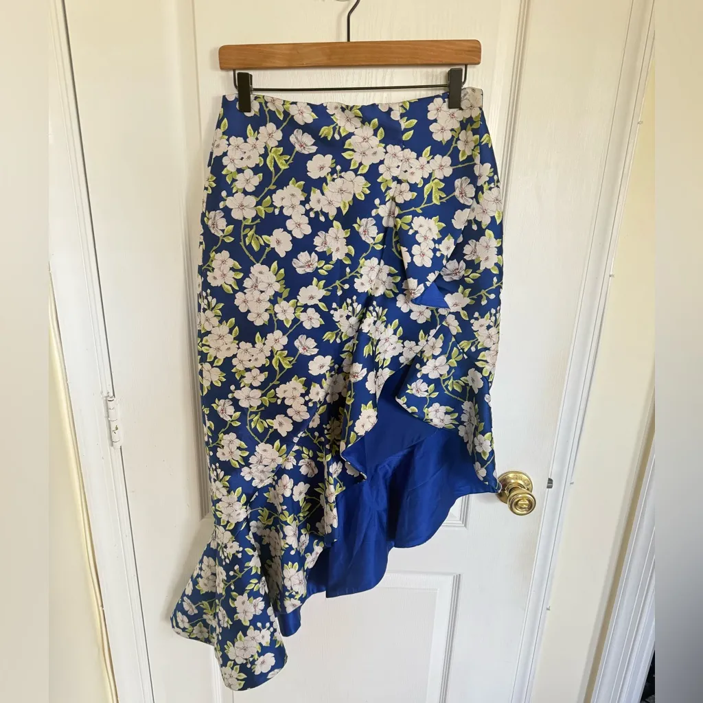Alice + Olivia Loretta Floral Blue Asymmetrical Skirt - Image 2