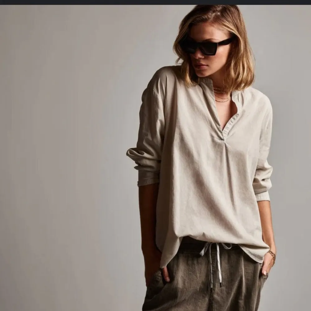 James Perse Bison Tunic Shirt boho M $210 contemporary casual fall top beige - Image 2