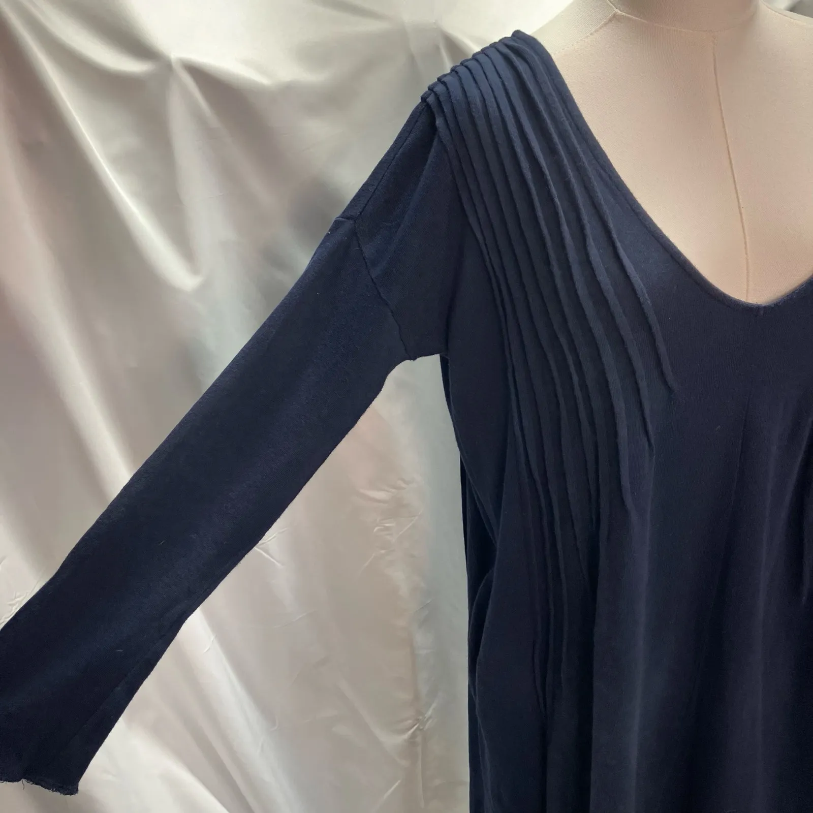 Free People Long Sleeve Cotton‎ Midi Dress Navy Womens Medium Relaxed Grunge Emo - Image 3