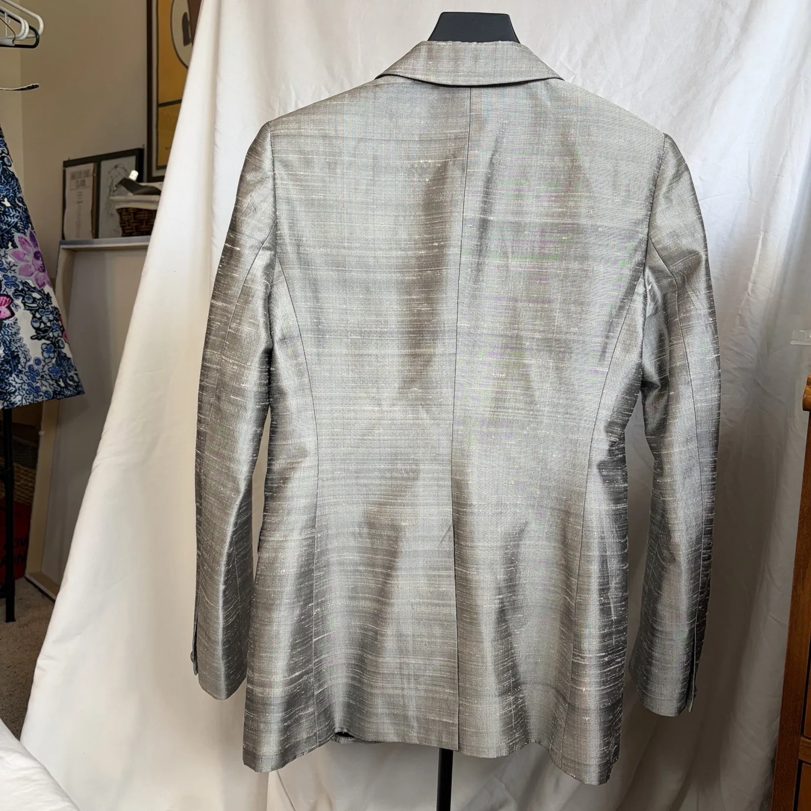 Rag & Bone Size 2 Silver Gray 100% Silk Dupioni Blazer Metallic Party Workwear - Image 3