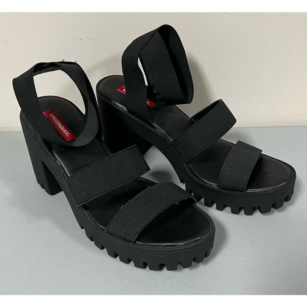 Black Chunky Platform Strappy Peep-Toe Sandals Heels Shoes Size 9 🖤 - Image 6