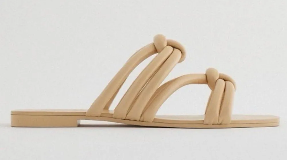 Zara Tubular Knot Strap Flat Leather Sandals - Image 12