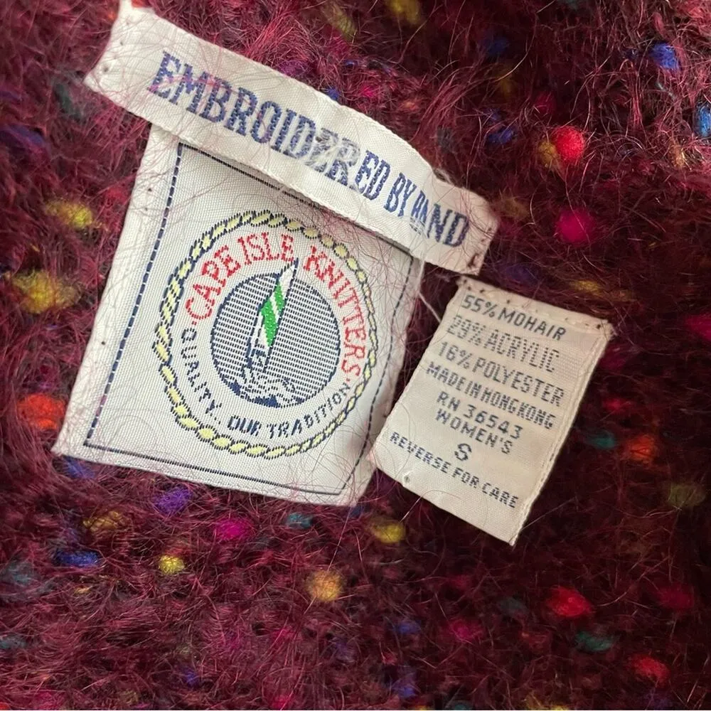 Vintage 90s Cape Isle Knitters Fuzzy Mohair Confetti Cardigan Sweater slouchy S - Image 9