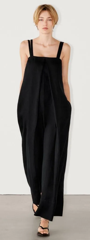 NWT Massimo Dutti 100% Linen Double Strap Jumpsuit w/ Pockets Black Size Small - Image 1