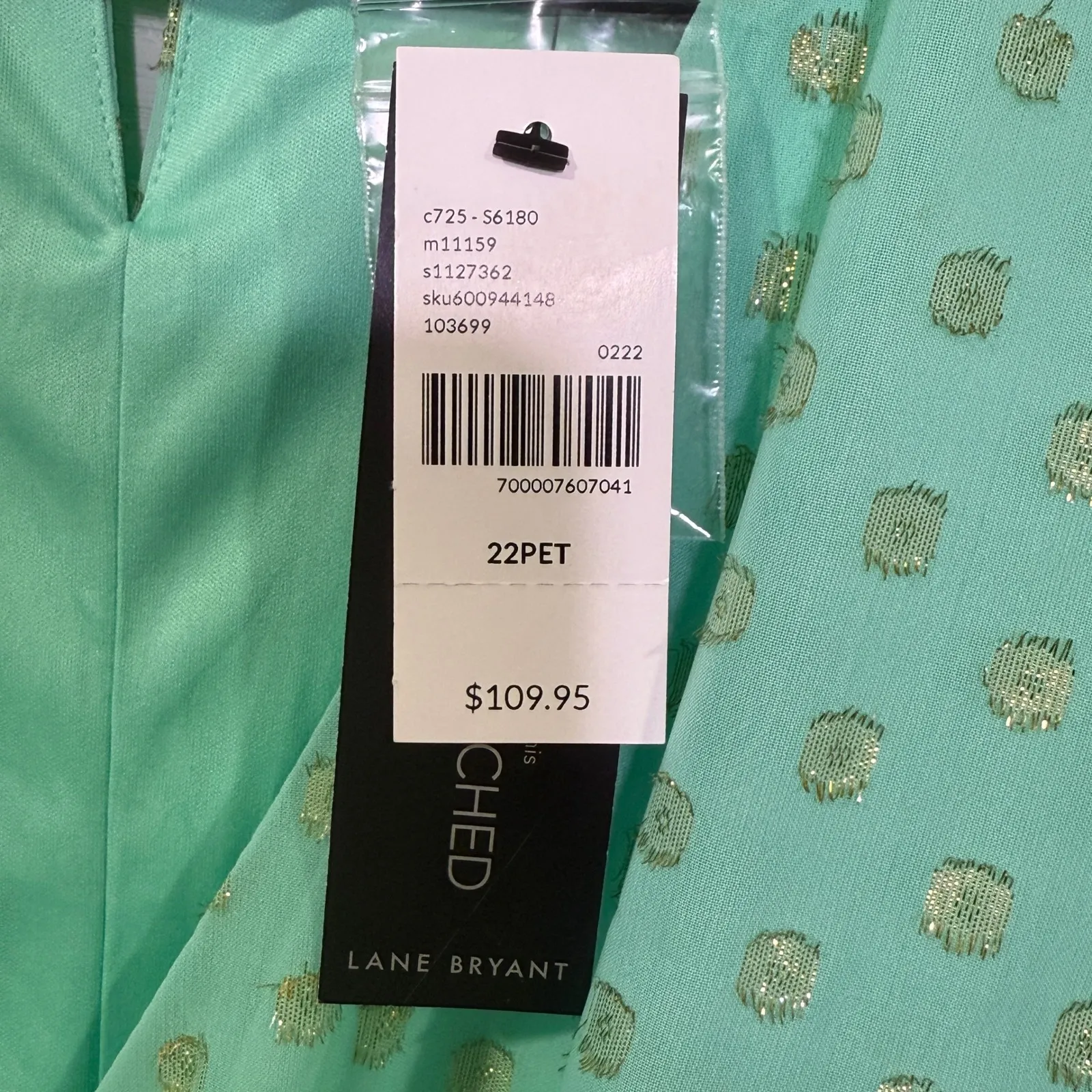 Lane Bryant 22P Flutter Sleeve Foil Dot Chiffon Green Gold Midi Dress NEW - Image 4