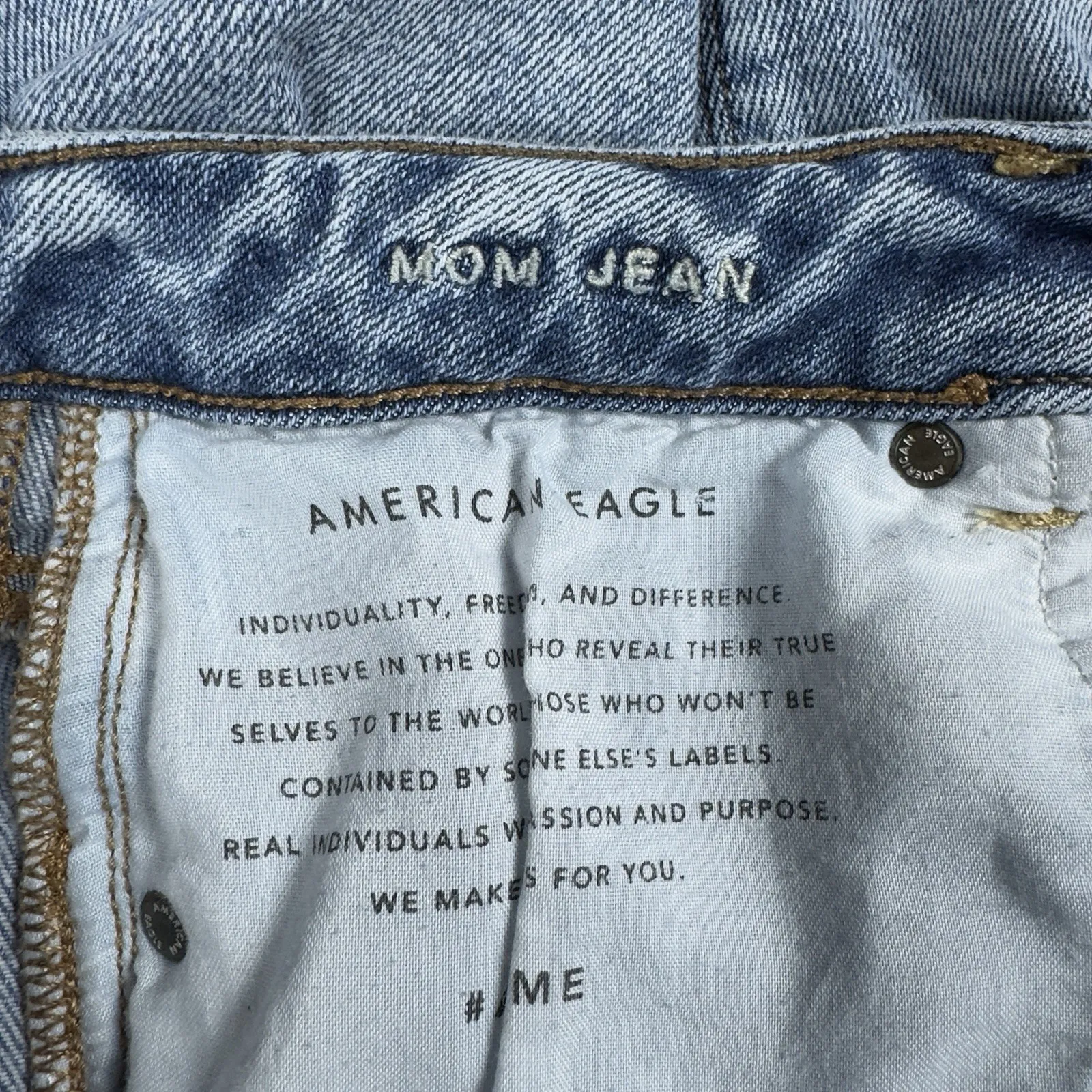 American Eagle Mom Jean Women's Size 4 Blue Distressed High-Rise Tapered Leg‎ - Image 6