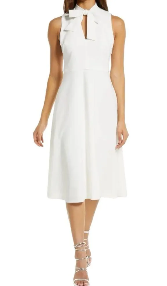 NWT Black Halo Carolina Sleeveless Neck Tie Fit and Flare Midi Dress in Pearl 8 - Image 10