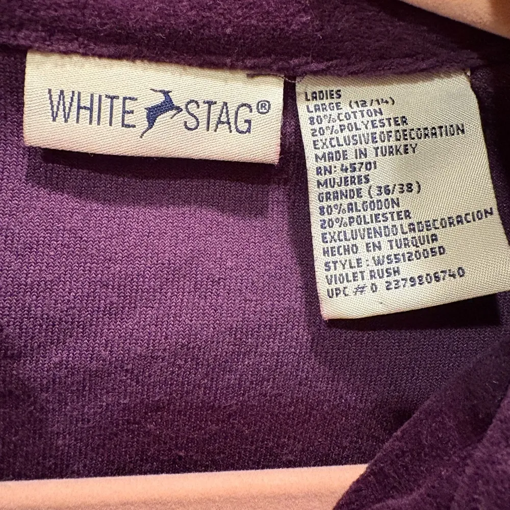 White Stag Women's Purple Velvet Embroidered Vest Smock Neck 90s - Image 5