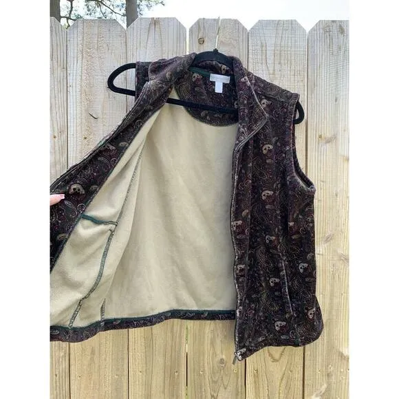 Women's Quilted Velour Vest large Charter Club green purple zip up‎ paisley - Image 7