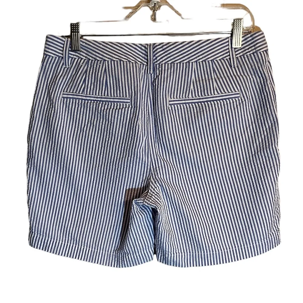 TALBOTS RELAXED CHINO SHORTS - SUNSHINE SEERSUCKER BLUE WHITE 6 - Image 7