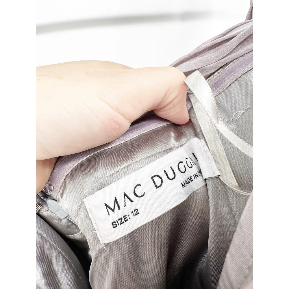 Mac Duggal 67485 Pearl Gray Chiffon Satin Off Shoulder Gown 12 NEW - Image 6