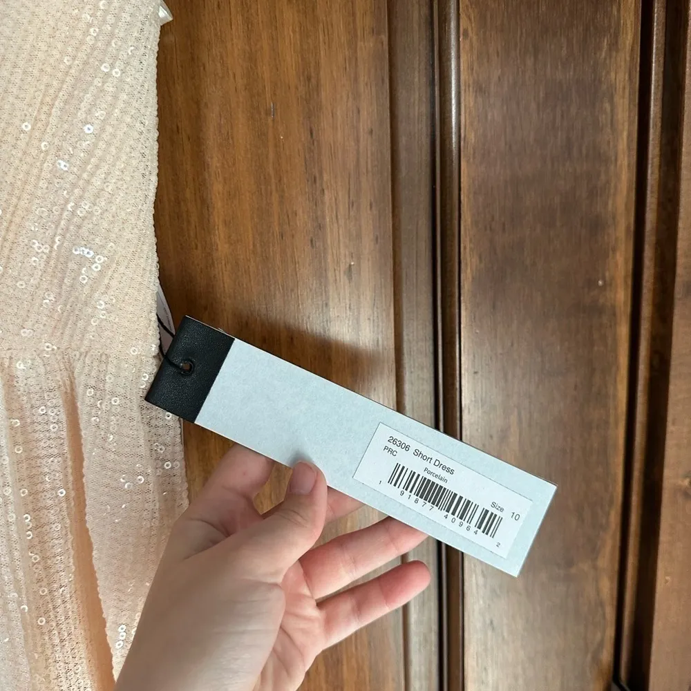 IEENA FOR MAC DUGGAL Sequined Cap Sleeve Fit And Flare Mini Dress In Porcelain - Image 6