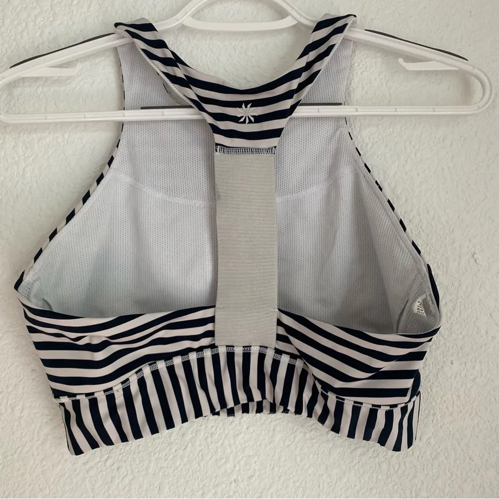 navy blue and white stripe workout sports bra T back size S - Image 4