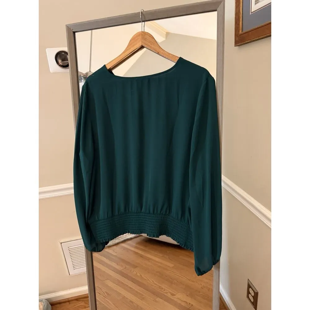 1.State Women's Cypress Green V-Neck Long Sleeve Blouse XXL - Image 3