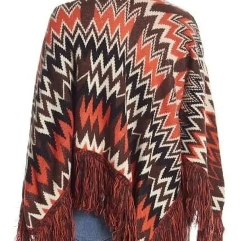 Vertigo Paris Knit Fringe Poncho Cape - Image 6