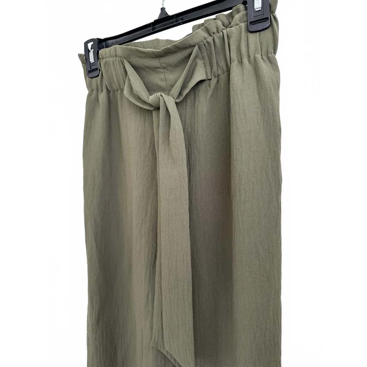 Mango Bow Culottes Ankle Pants Khaki Green XS - Image 8