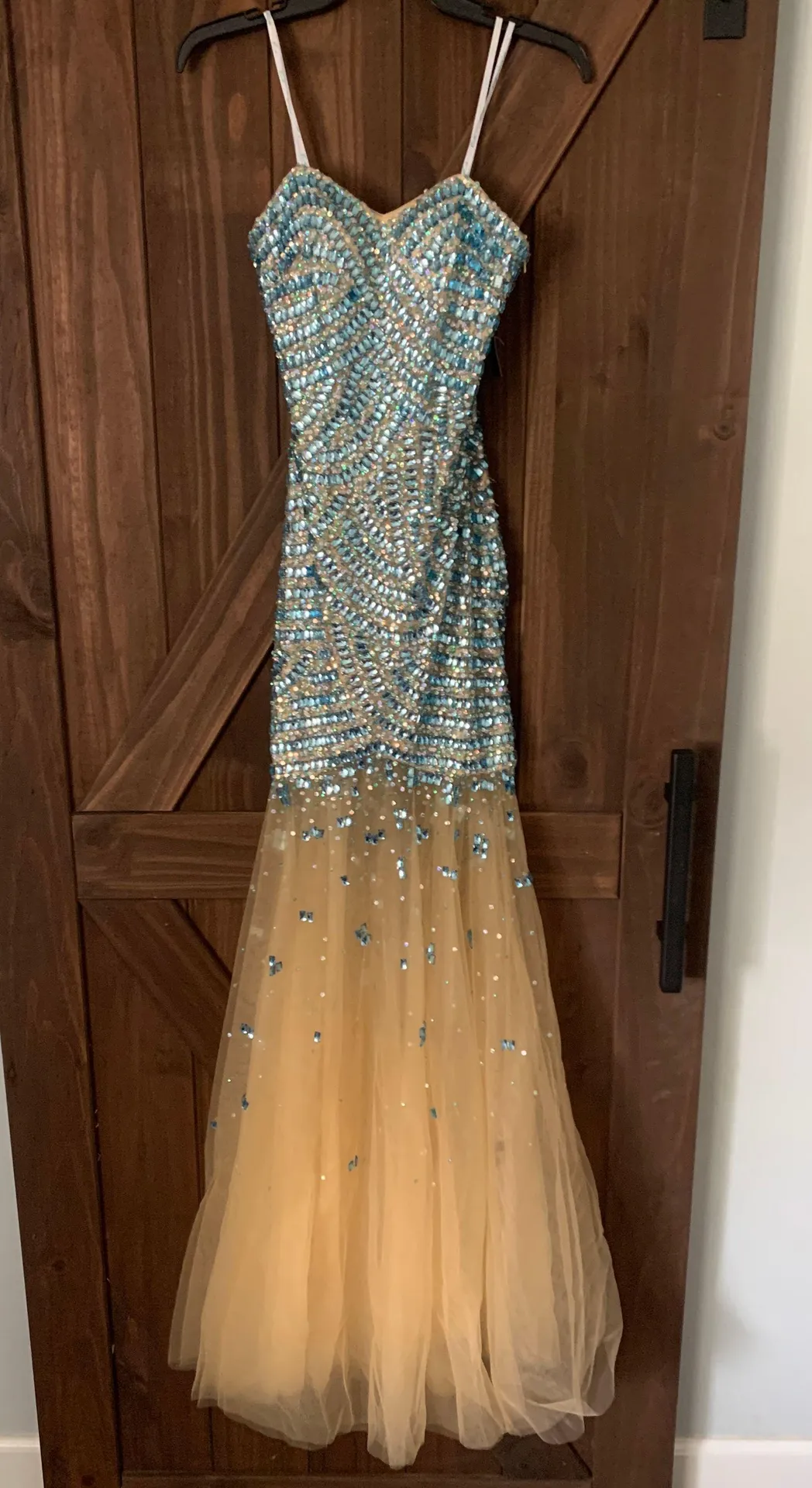Beaded Turquoise And Sheer Gown - Image 2