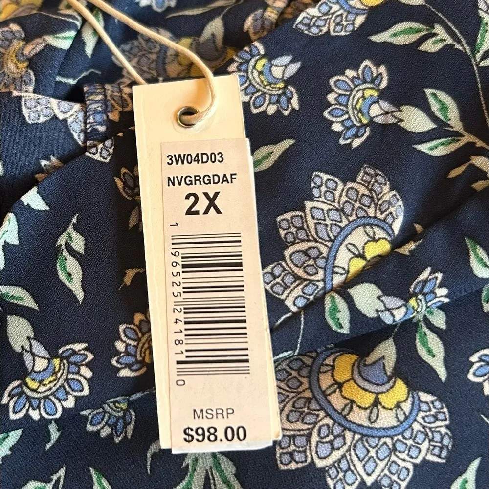 Max Studio Navy Floral Pull On Wide Leg Pants Size 2X NEW 98.00 - Image 8