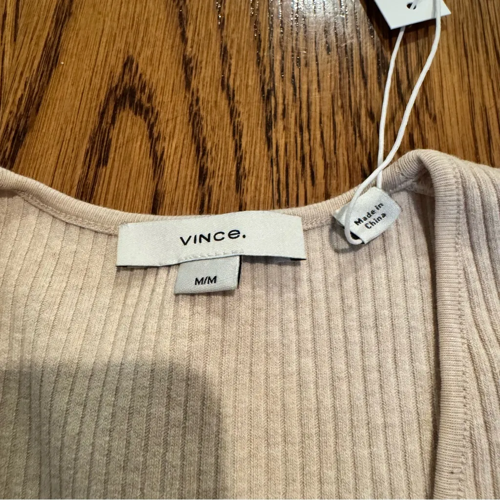 NWT Vince Beige Sleeveless Ribbed V-Neck Top | M - Image 2