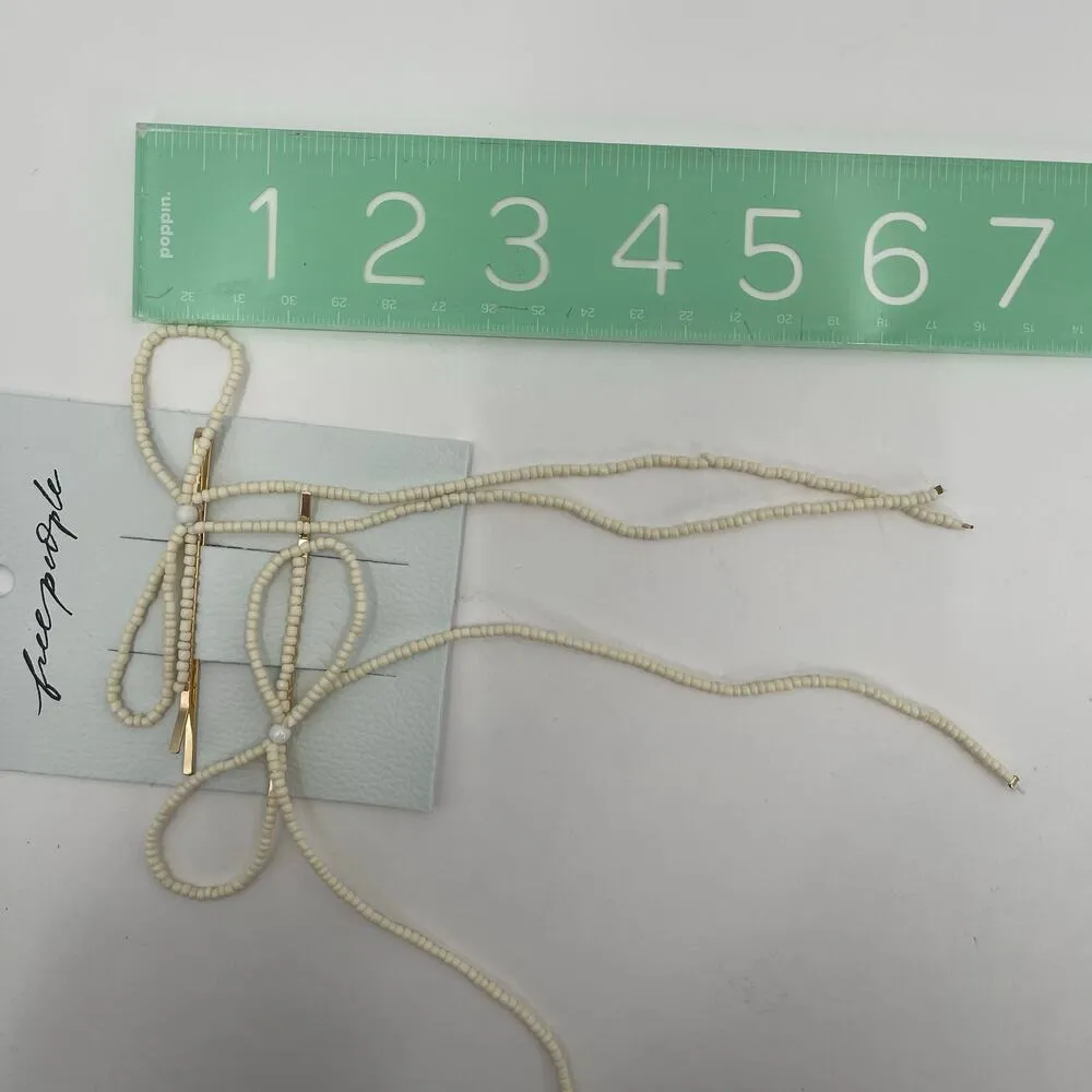 FREE PEOPLE Beaded Bow Barrette Dainty Clip Pin Hair Accessories Bead Cream NWT - Image 9