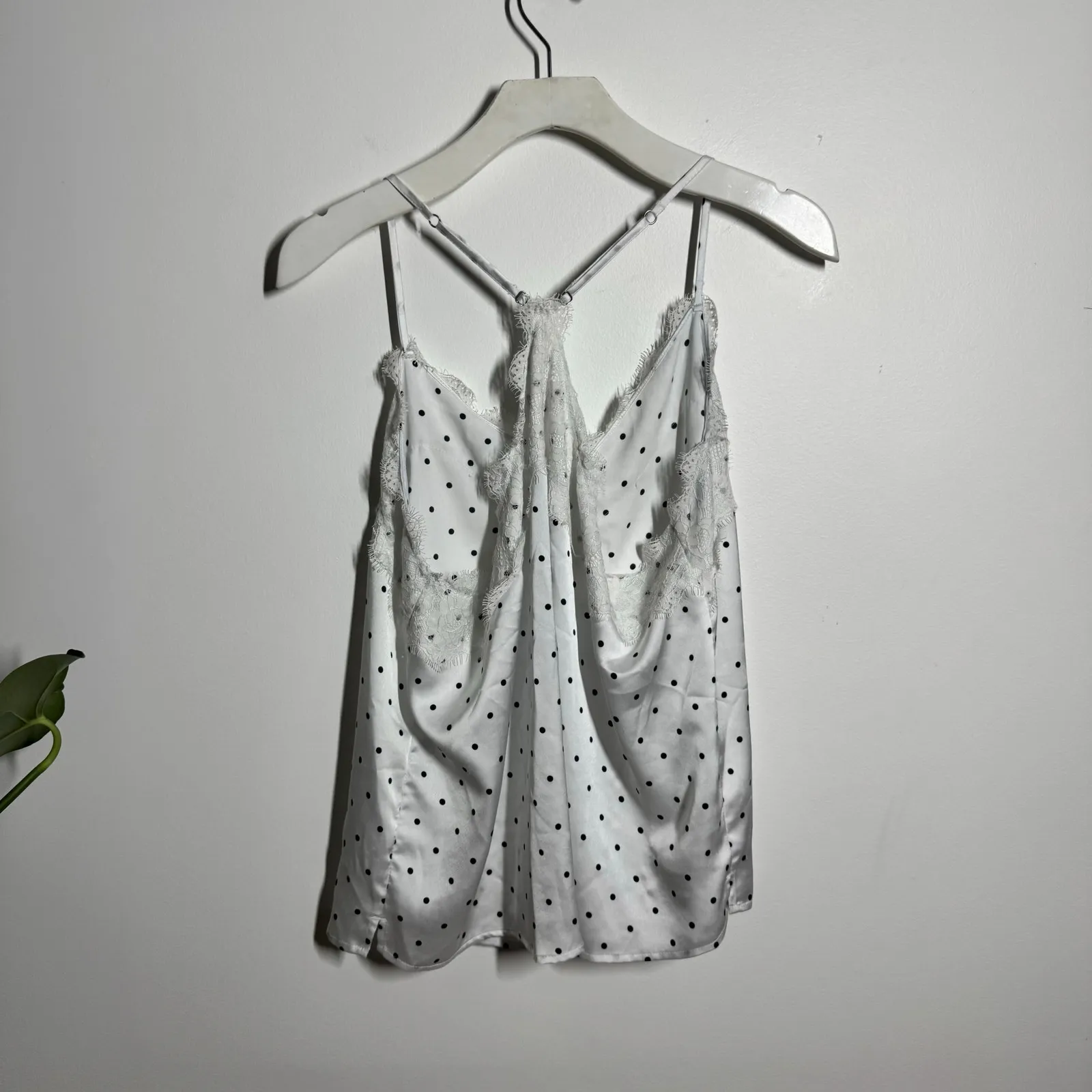 Abercrombie & Fitch Eyelash Lace Y2K Camisole Tank Women XL White Black Polkadot - Image 2