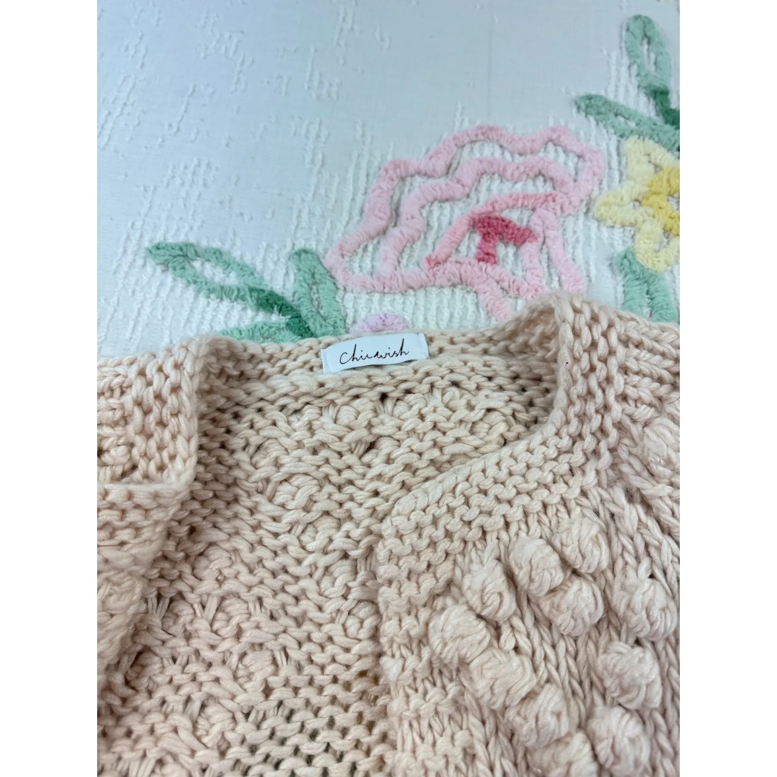 Chicwish Women's Knit Popcorn Cardigan Cozy Open Front Beige Sweater one size - Image 8