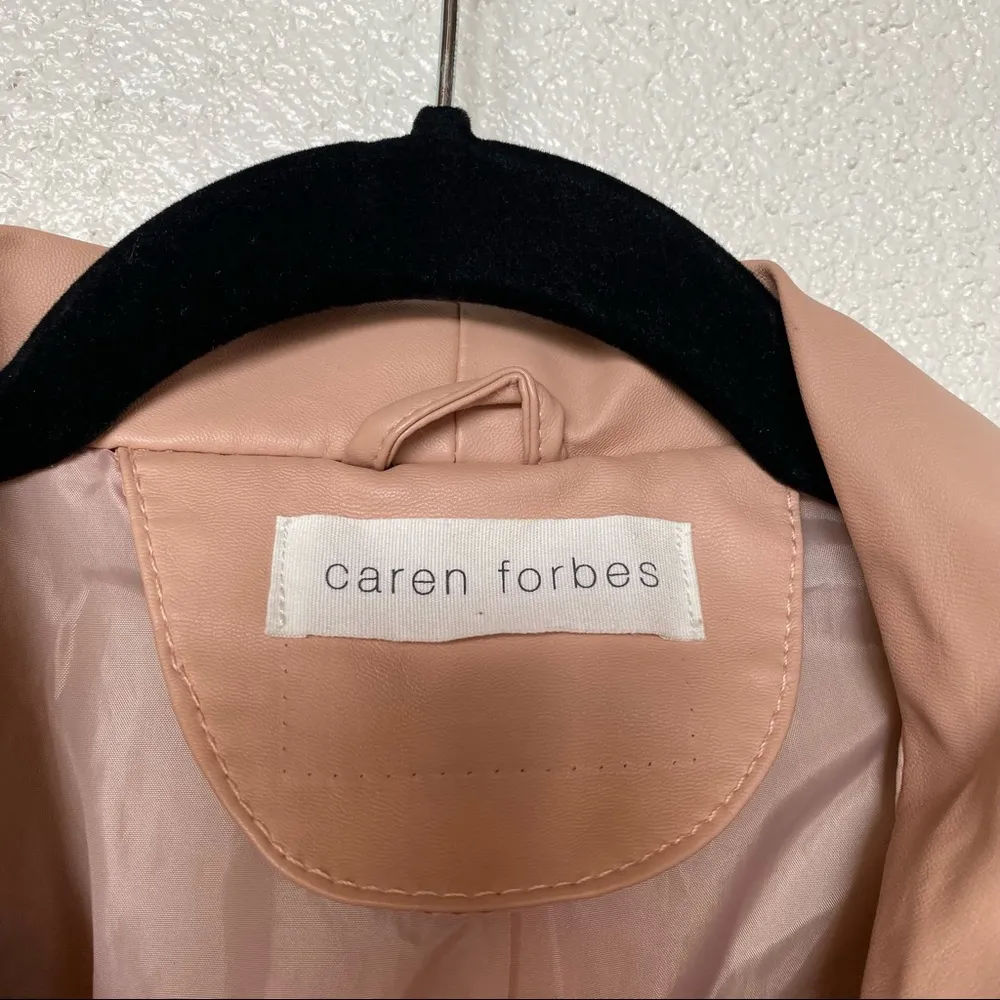 Caren Forbes Rosy Tan Vegan Leather Moto Jacket Size Large - Image 6