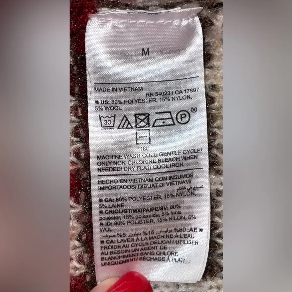 Old Navy Women’s Size M Fair Isle Cream Crew Neck Sweater Pink Burgundy Nordic - Image 9