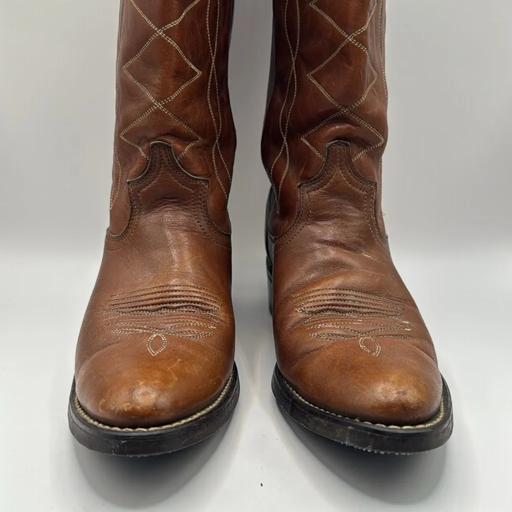 VTG. ACME Avoniti Hypalon Oil‎ Resistant Brown Leather Cowboy Boots SZ 7.5 - Image 3
