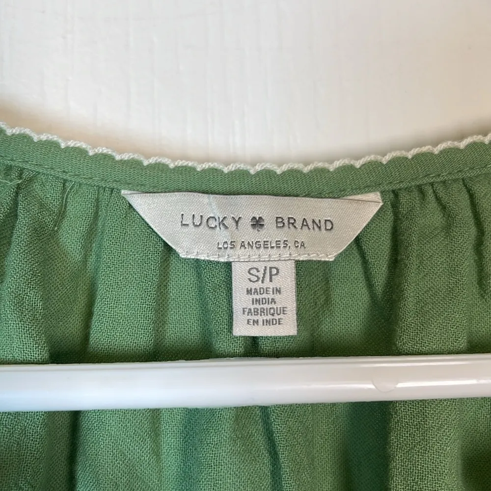 Lucky Brand Green Front Tassel V-Neck Peasant Blouse S/S Size Small EUC #0501-OC - Image 8