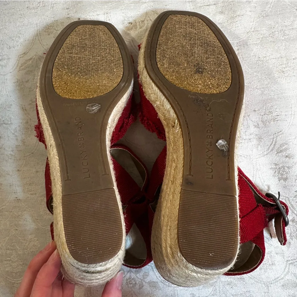 Lucky Brand Red Wedge Sandals Size 6.5 - Image 6