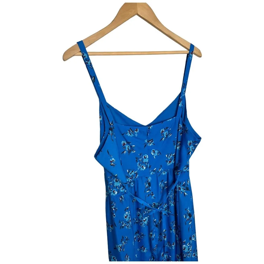 Ann Taylor Loft Floral V Neck Spaghetti Straps Tie Zip Up Dress Blue 14 - Image 3