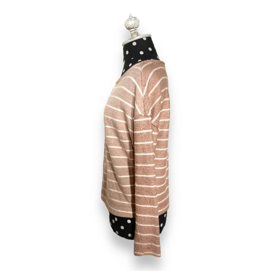 Anthropologie Womens Sweatshirt Size‎ XS Devin Textured Striped Tan Cream - Image 8