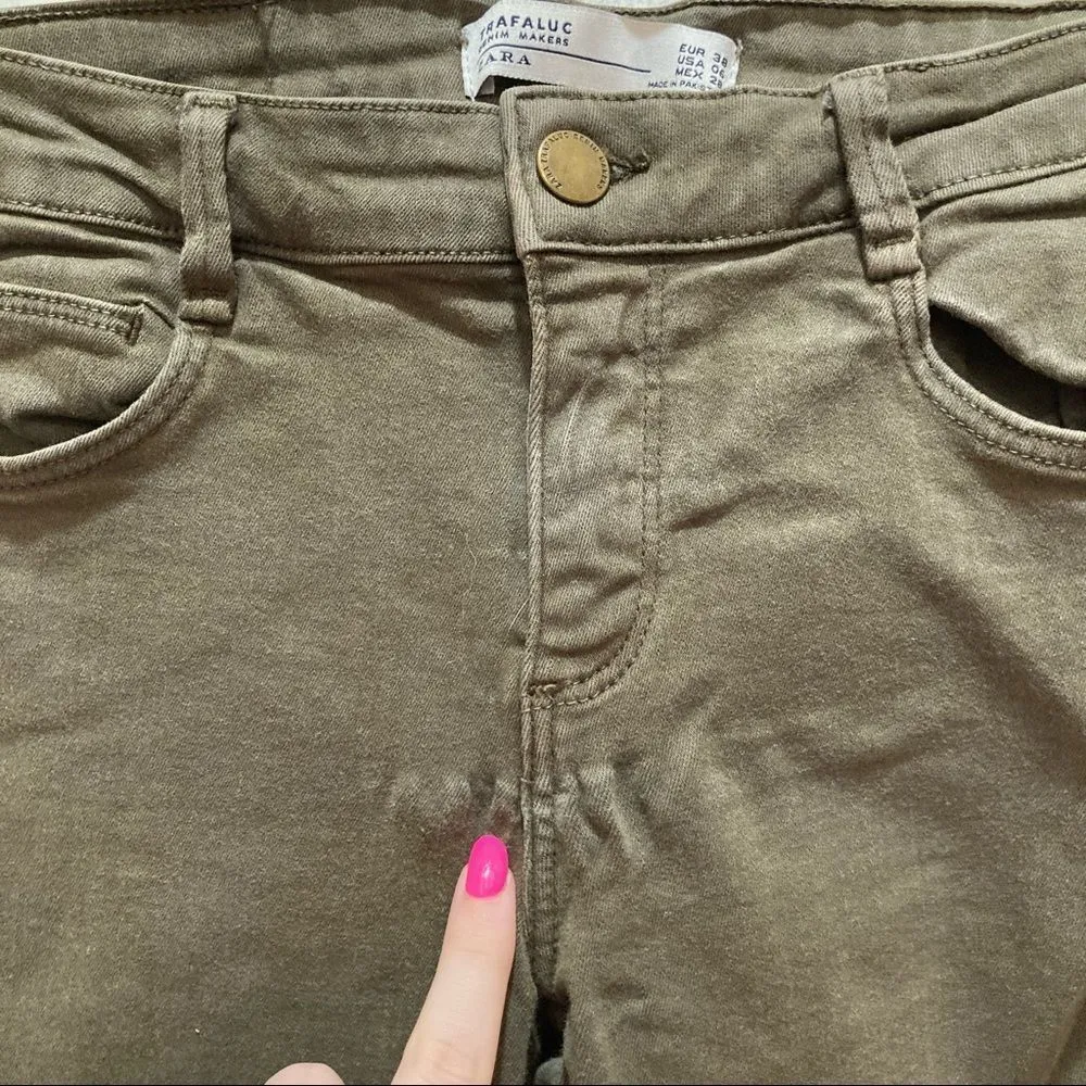 ZARA Olive Green Skinny Jeans Size 6 - Image 3
