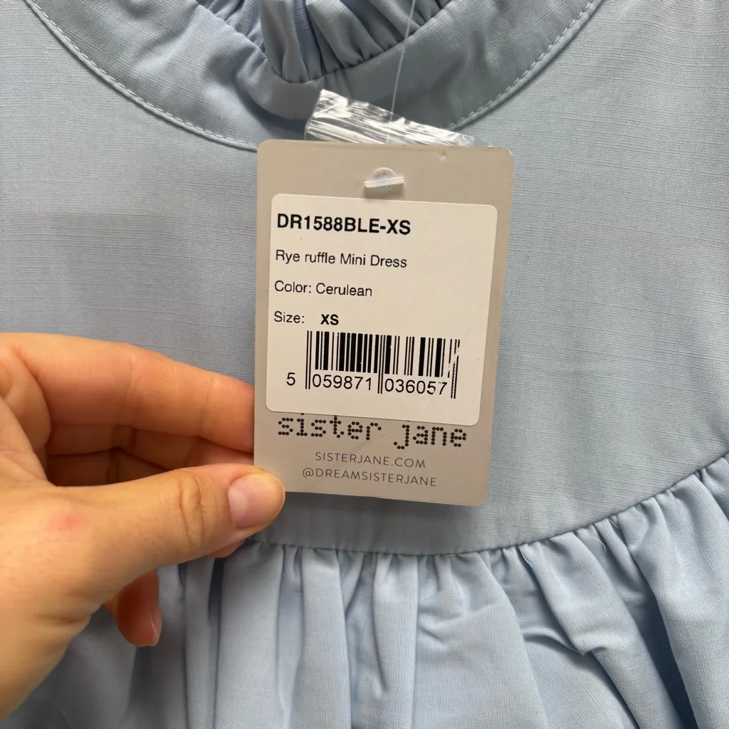 Sister Jane Rye Ruffle Long Sleeve Mini Dress in Pastel Blue XS - Image 6