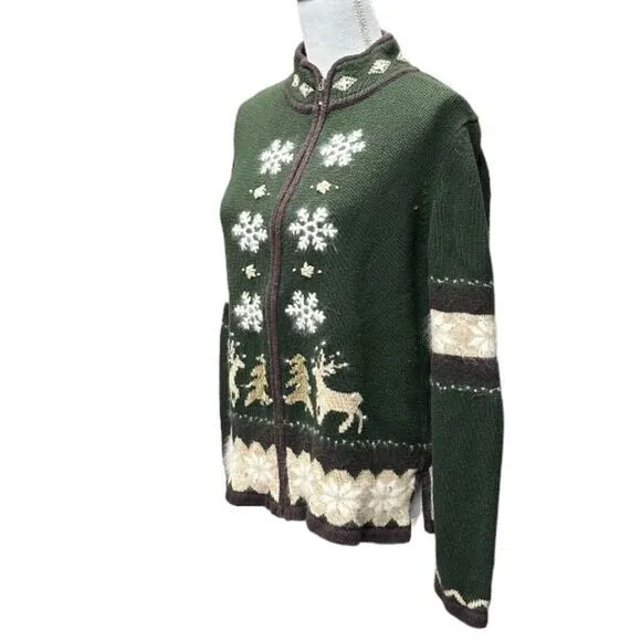 Guide‎ Series Winter Christmas Angora Blend Cardigan Zip Up Sweater Size M Snow - Image 2