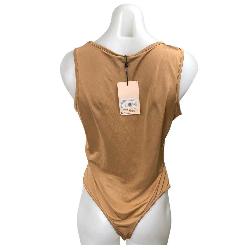NEW Missguided Tan Sleeveless Crew Neck Muscle Tee Cami Tank Bodysuit Top Sz 12 - Image 2