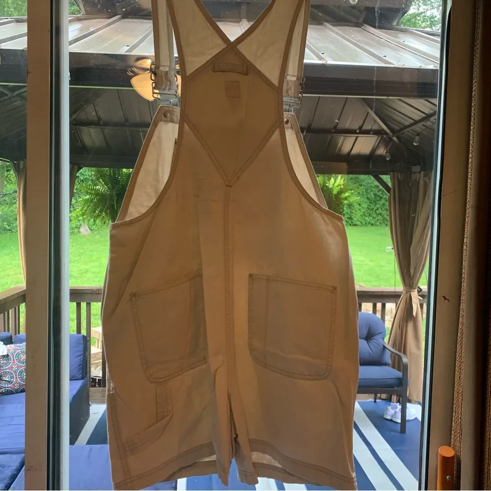 Gap Short Vintage Overalls Women's Size M Beige Denim Romper Coveralls - Image 4