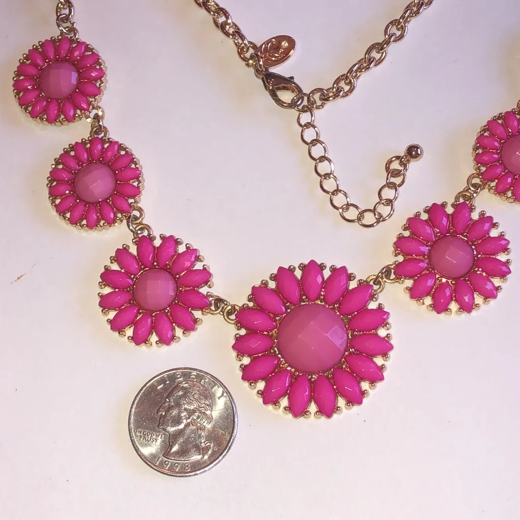 Charming Charlie Elegant Pink Floral Boho Statement Necklace - Image 3