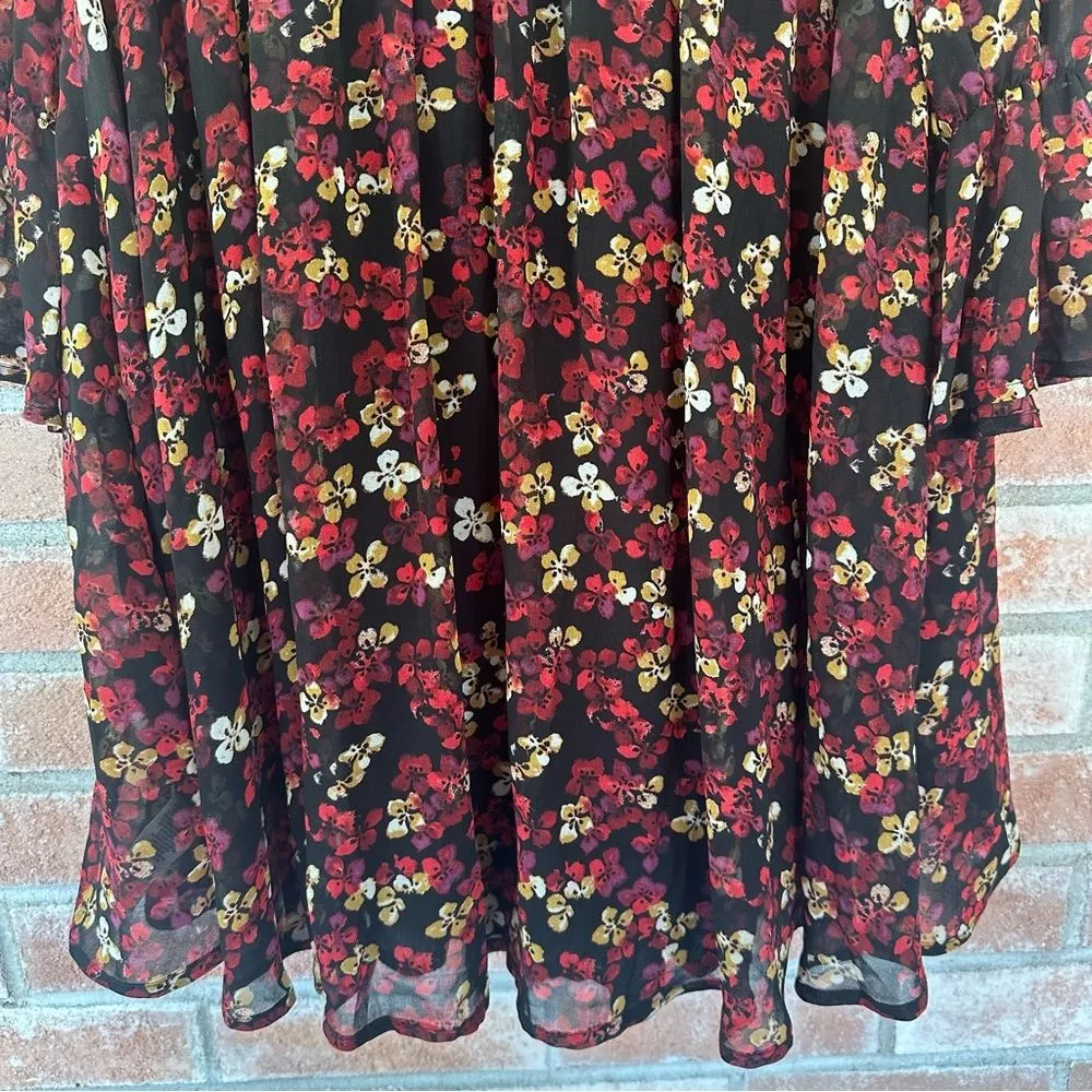 Free People Floral Babydoll Mini Dress Long Sleeve Women’s XS Black Red Boho - Image 13